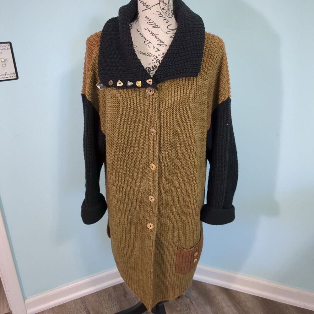 Margaret Winters brown Cowl Neck Sweater Lagenlook Textured Pockets Small